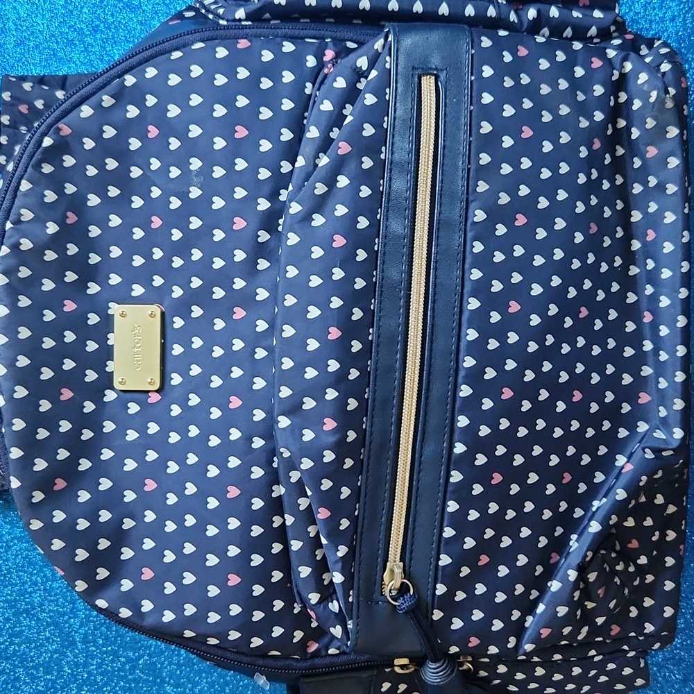 Carter's Navy Heart Pattern Backpack/diaper Bag NWOT